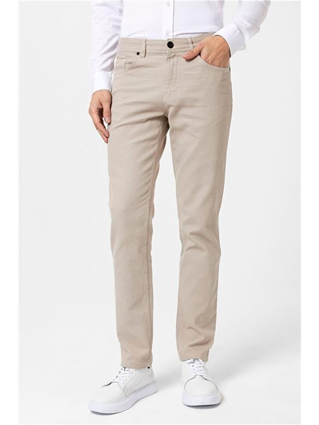 Bej Slim Armürlü Pantolon-2