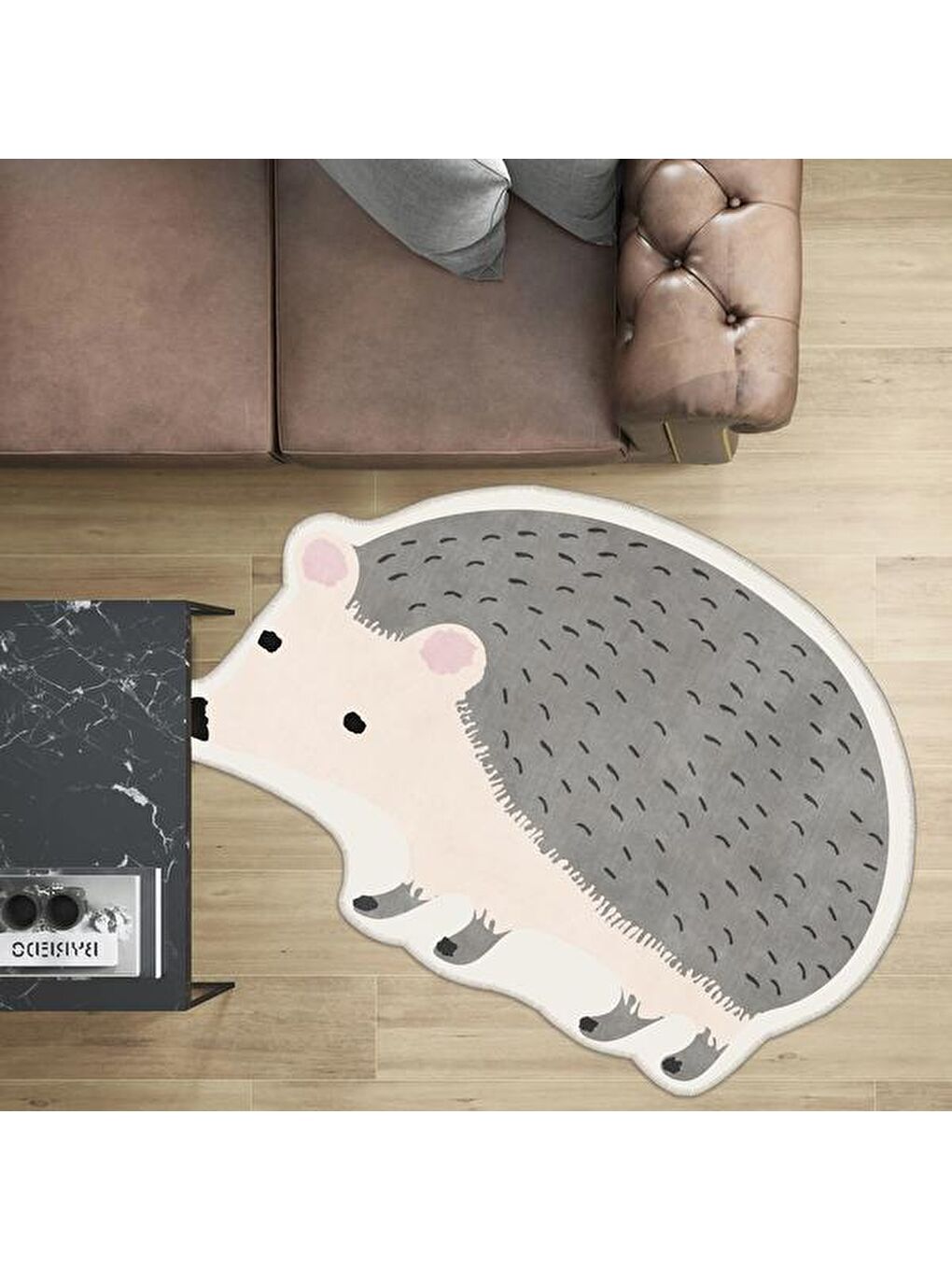 Kirpi Figürlü Halı -Gri - 80x150 cm-2