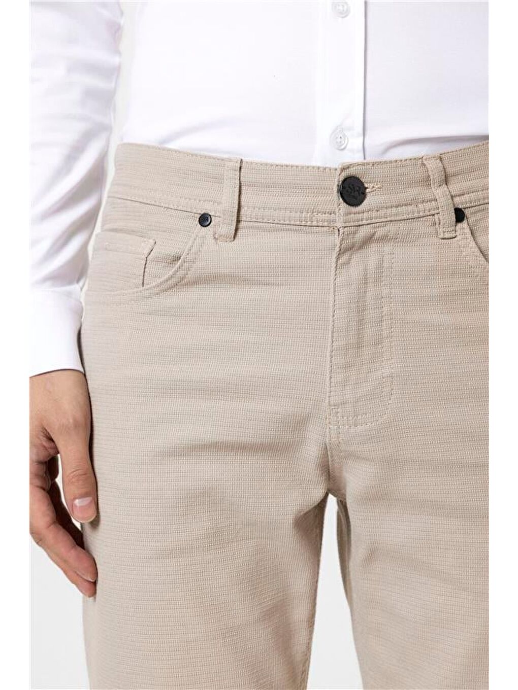 Bej Slim Armürlü Pantolon-3