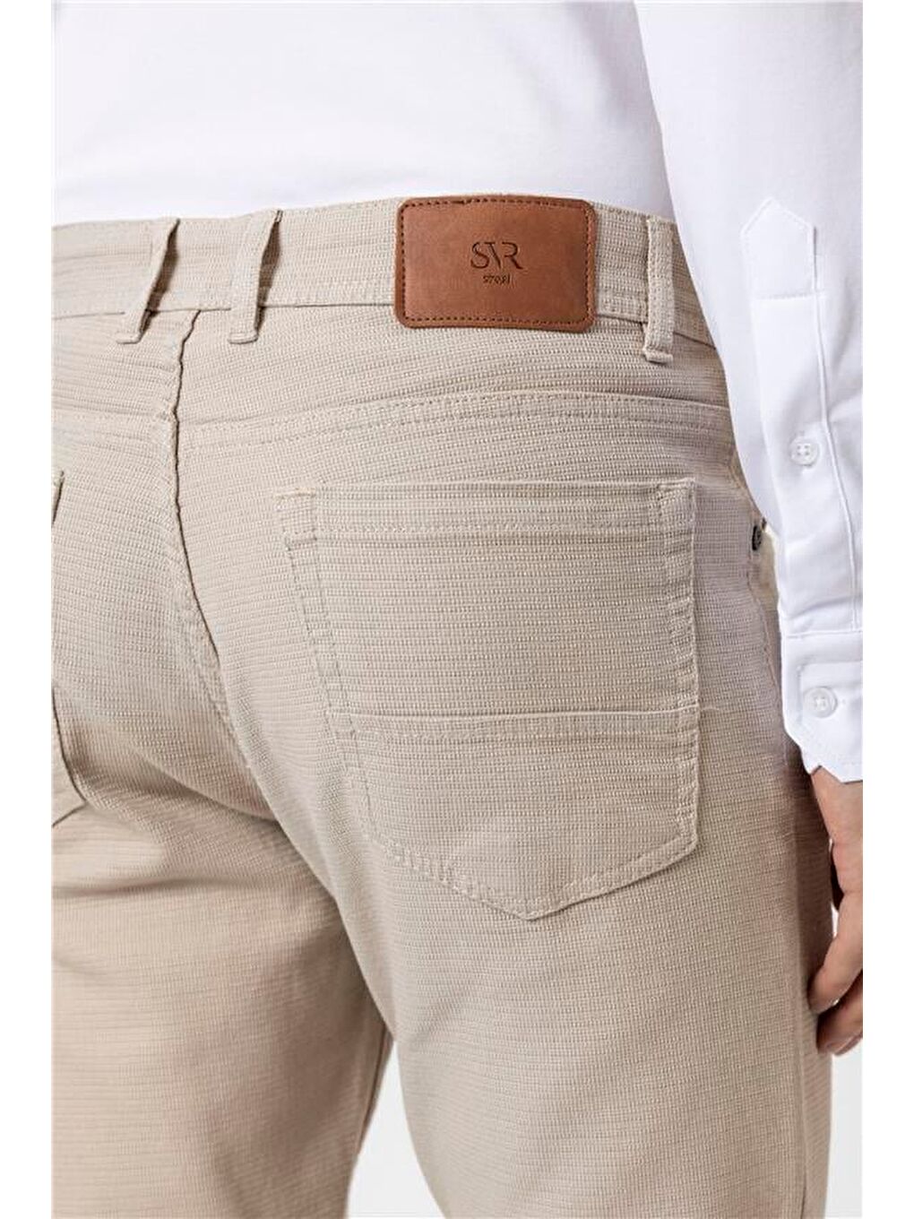 Bej Slim Armürlü Pantolon-4