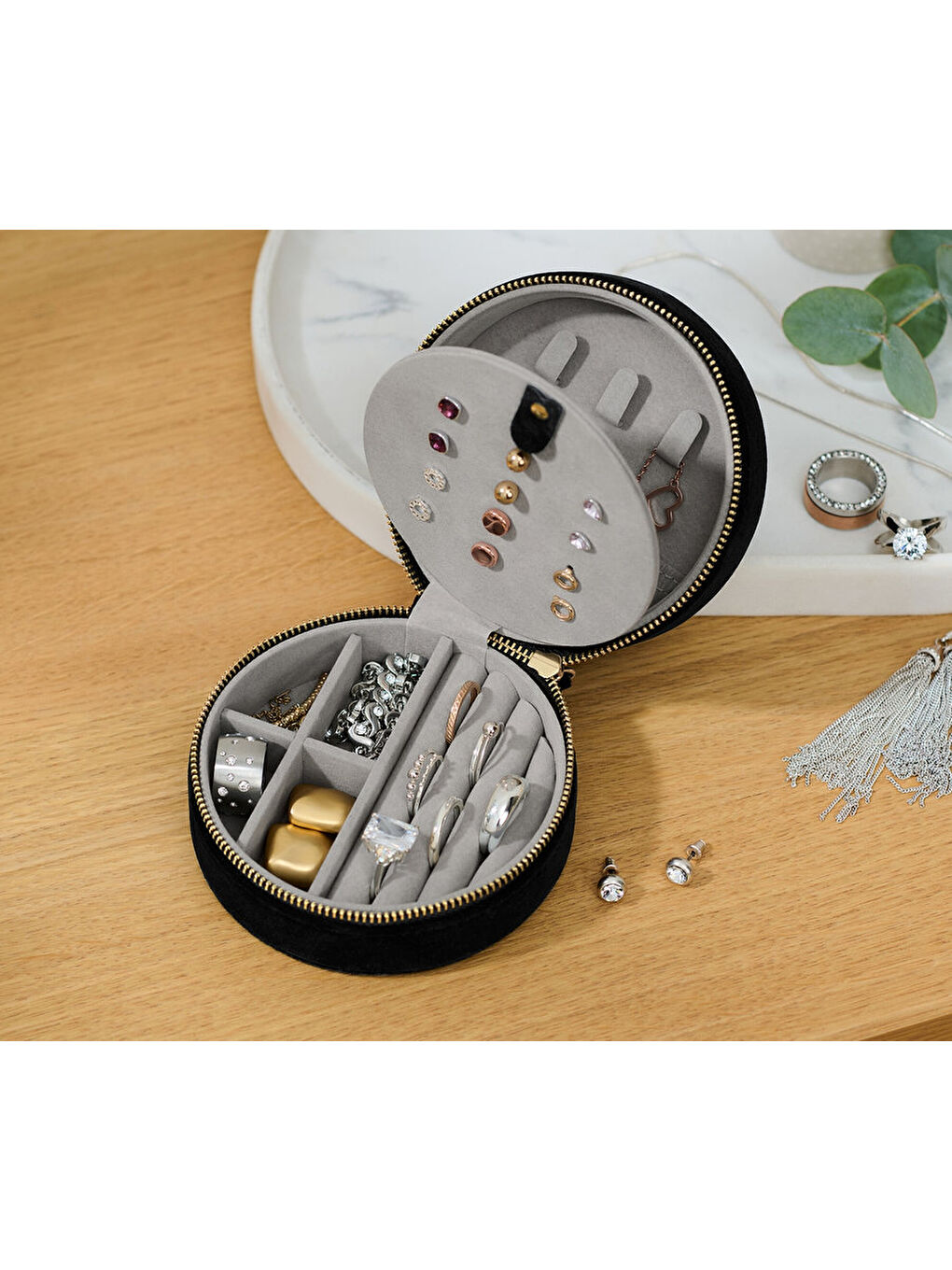 Kadın Takı Kutusu, Kadife, Siyah
