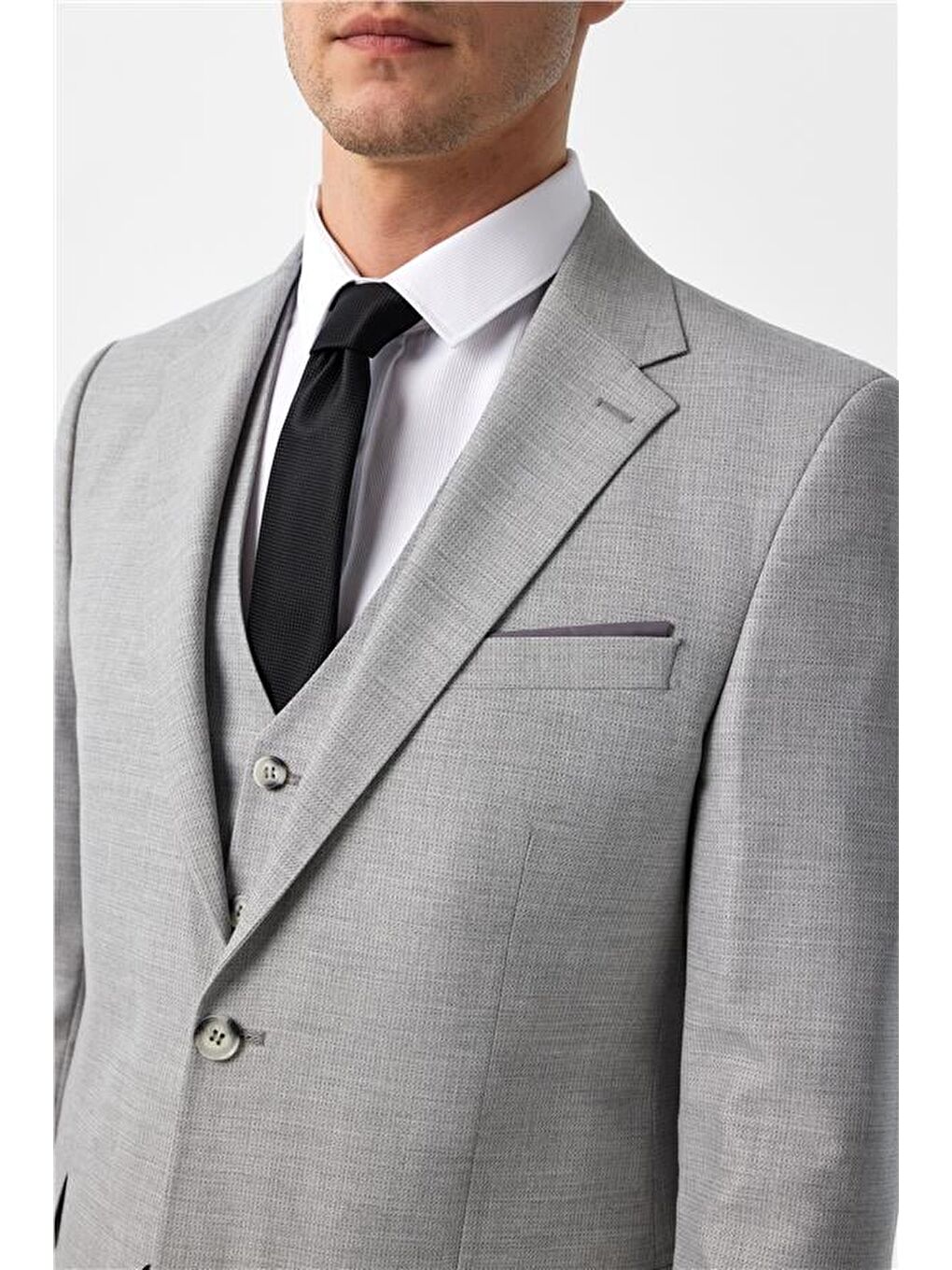 Gri Slim Desenli Mono Yaka 6 Drop Yelekli Takım Elbise-3