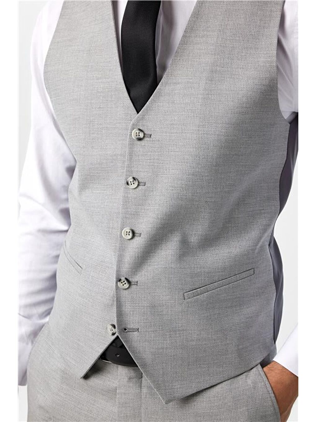 Gri Slim Desenli Mono Yaka 6 Drop Yelekli Takım Elbise-4