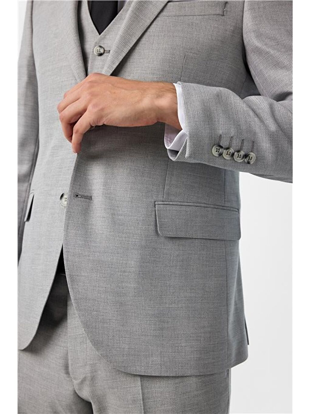 Gri Slim Desenli Mono Yaka 6 Drop Yelekli Takım Elbise-6