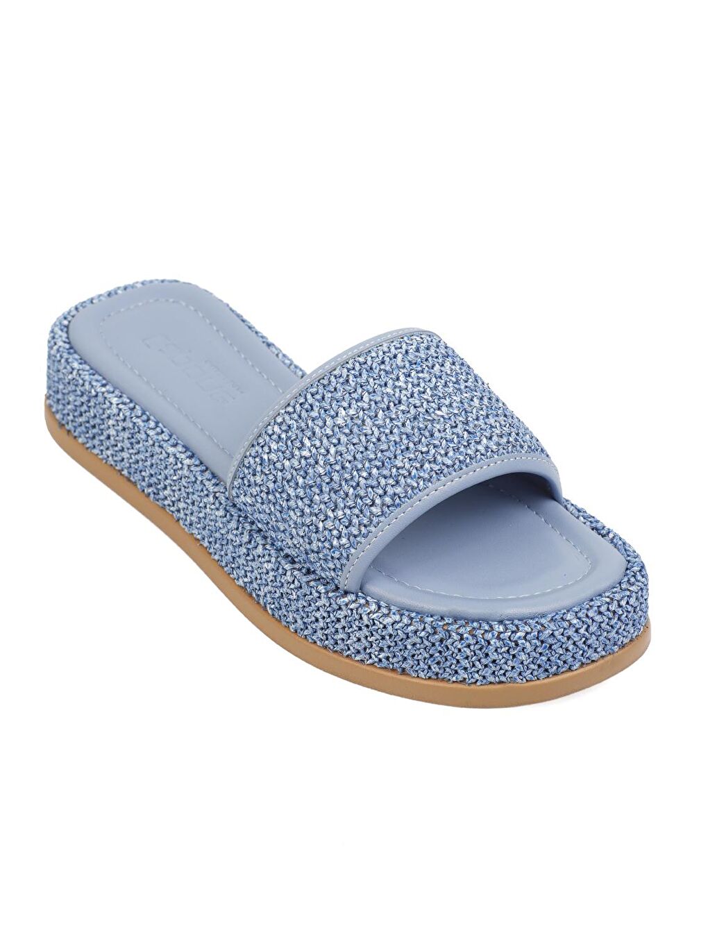 Mavi Dolgu Topuklu Hasır Sargılı Hasır Tek Bantlı Kadın Terlik