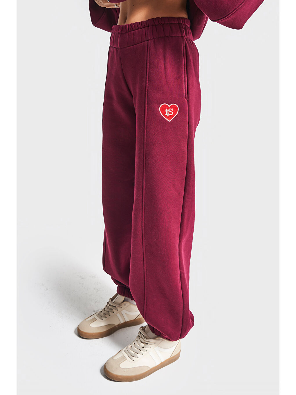 Kadın Bordo Renk w5-35 Örme Kumaş Bol Kesim Alt Üst 2'li Kombin Eşofman Takım-3