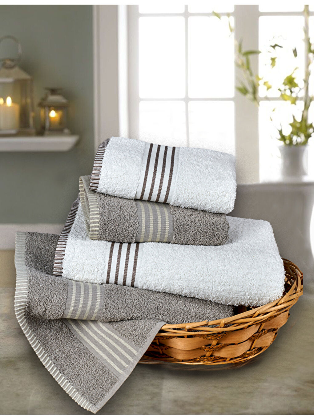 Bej Banyo Havlu Takımı Oscar Taş -Krem 50x85cm(2Ad.) + 70x140(2Ad.)-1