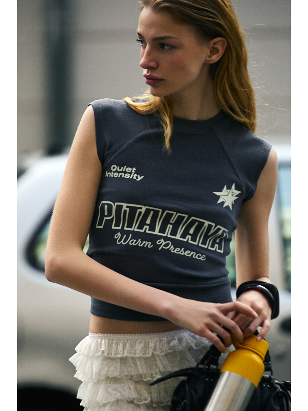 Epona Kadın Yumuşak Ve Esnek Kumaşlı Baskı Detaylı Gri T-shirt-1