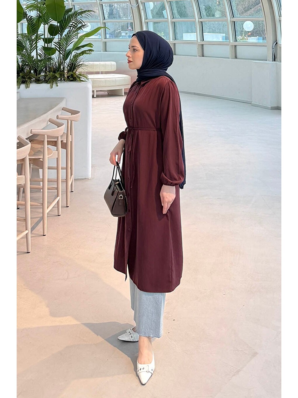 Cupra Bağlama Detaylı Tunik Bordo-1