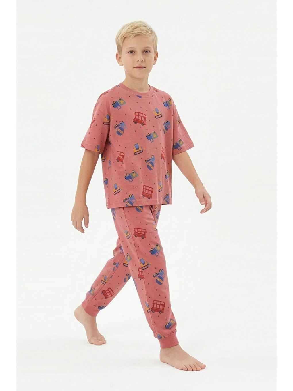 Mercan Erkek Çocuk %100 Pamuk Kumaş Ve Baskılı Pijama Takımı 3-13 Yaş 12686IS-1