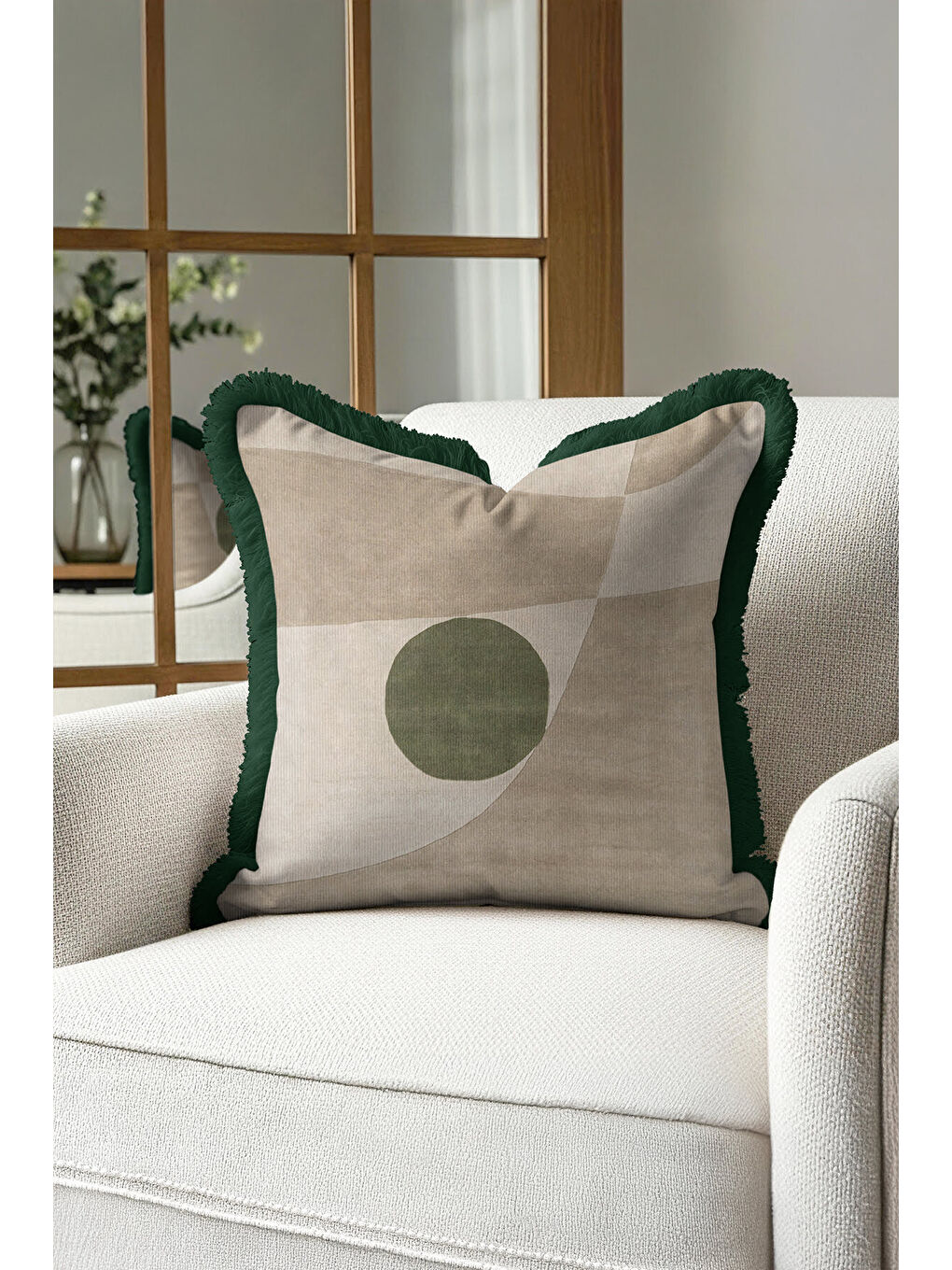Karışık Modern Geometrik Saçaklı Yastık Kılıfı - Minimalist Doğal Yeşil Rustik Püsküllü Kırlent Kılıfı-3