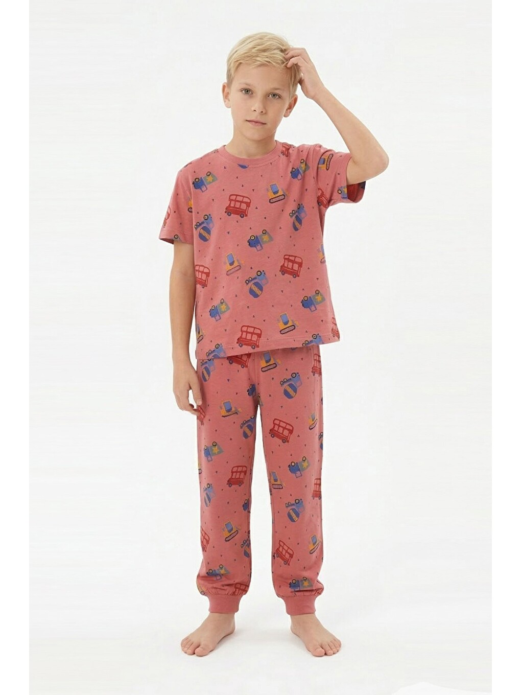 Mercan Erkek Çocuk %100 Pamuk Kumaş Ve Baskılı Pijama Takımı 3-13 Yaş 12686IS-2