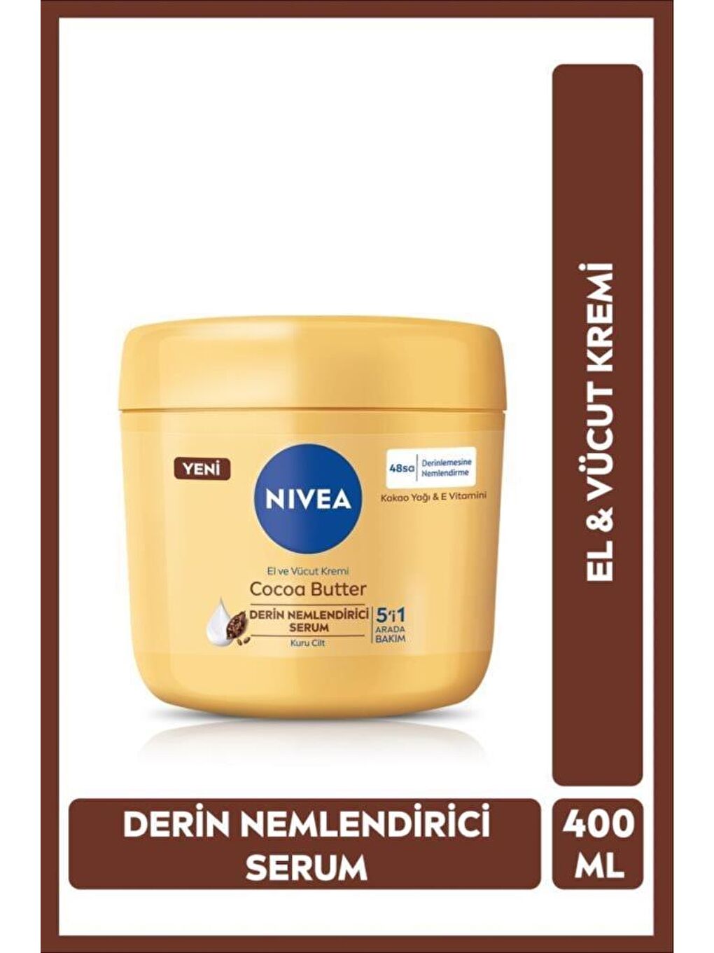 NIVEA Şeffaf El Ve Vücut Bakım Kremi Cocoa Butter 400 ml, Ne mlendirici Serum, Kakao Yağı Ve E Vitamini