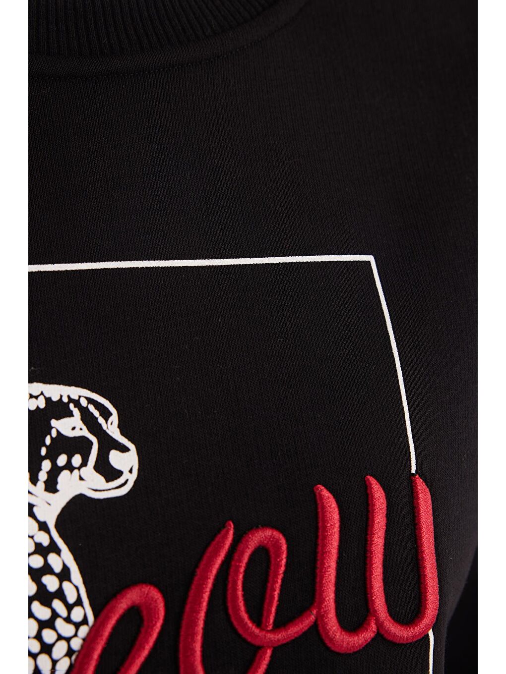 Kadın Regular Fit Klasik Kesim %100 Pamuk Baskılı Bisiklet Yaka Siyah Sweatshirt-5