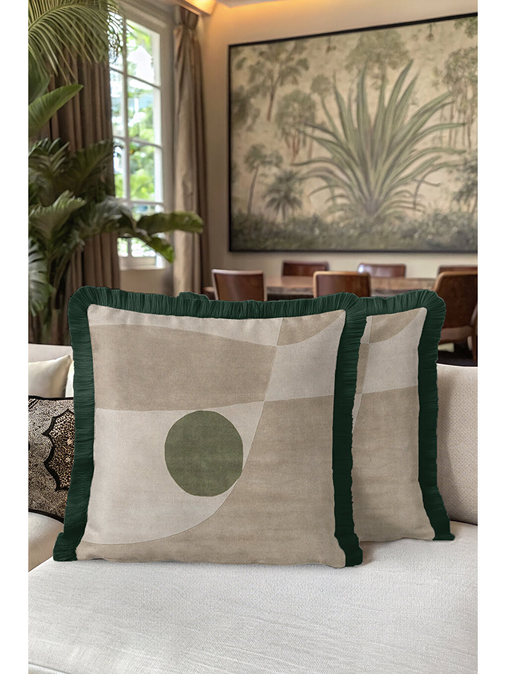 Karışık Modern Geometrik Saçaklı Yastık Kılıfı - Minimalist Doğal Yeşil Rustik Püsküllü Kırlent Kılıfı-5