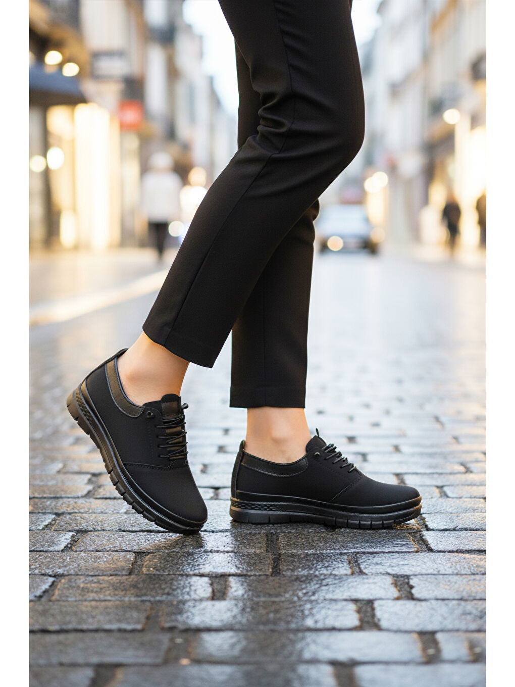 Siyah Zümrüt Lastik Bağcıklı Hafif Esnek Kadın Casual Ayakkabı 029 Z-2