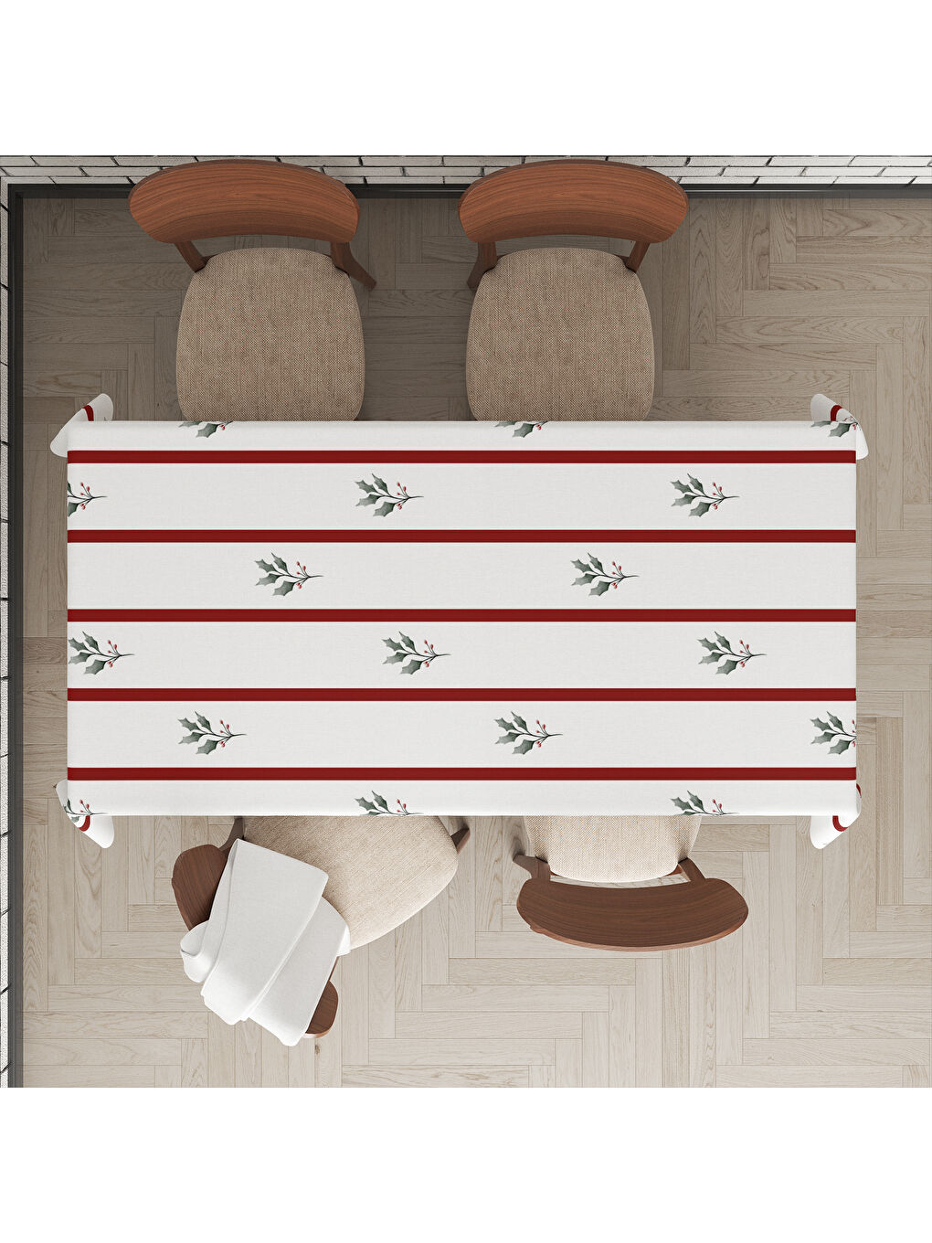 Karışık Yılbaşı Temalı Kokina Desenli Dijital Baskılı Masa Örtüsü-1