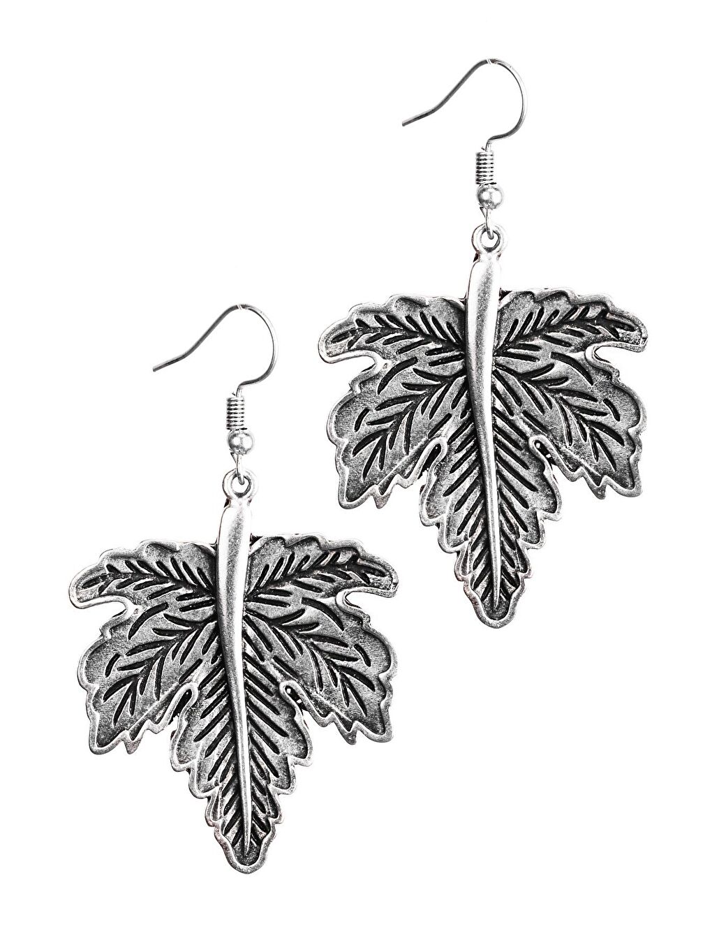 Gri Kadın Antik Gümüş Kaplama Yaprak Stilizesi Sallantılı Küpe