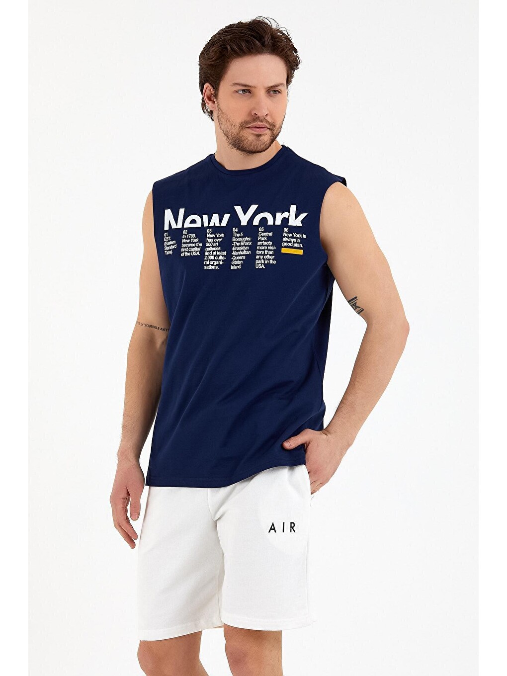 Lacivert Erkek Bisiklet Yaka Regular Fit New York Baskılı Kolsuz Tişört Spr22ts125-1