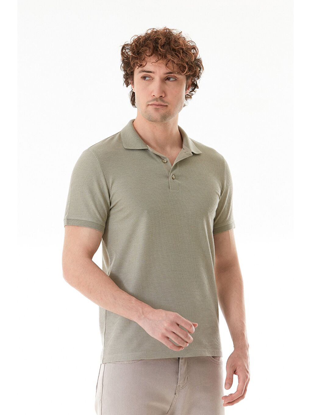 Turkuaz Waffle Kumaş Slim Fit Polo Yaka Tişört