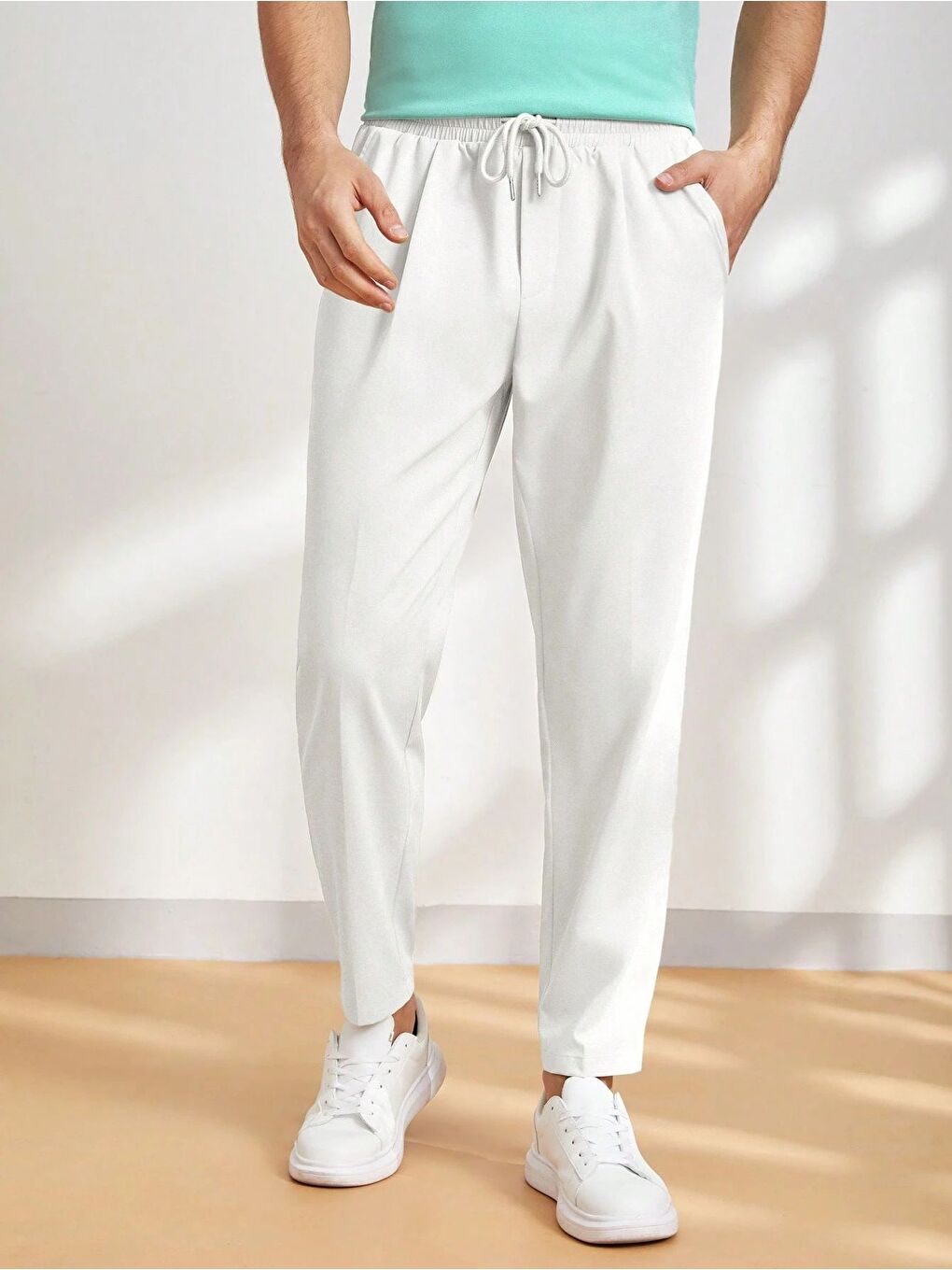 Beyaz Erkek Pantolon Beli Lastikli Jogger Pantolon Cepli Fit ERKEK-JOGGER-1