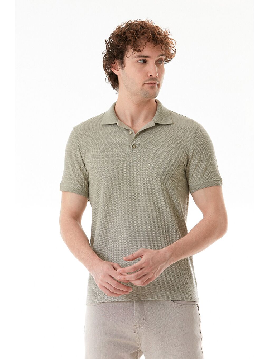 Turkuaz Waffle Kumaş Slim Fit Polo Yaka Tişört-1