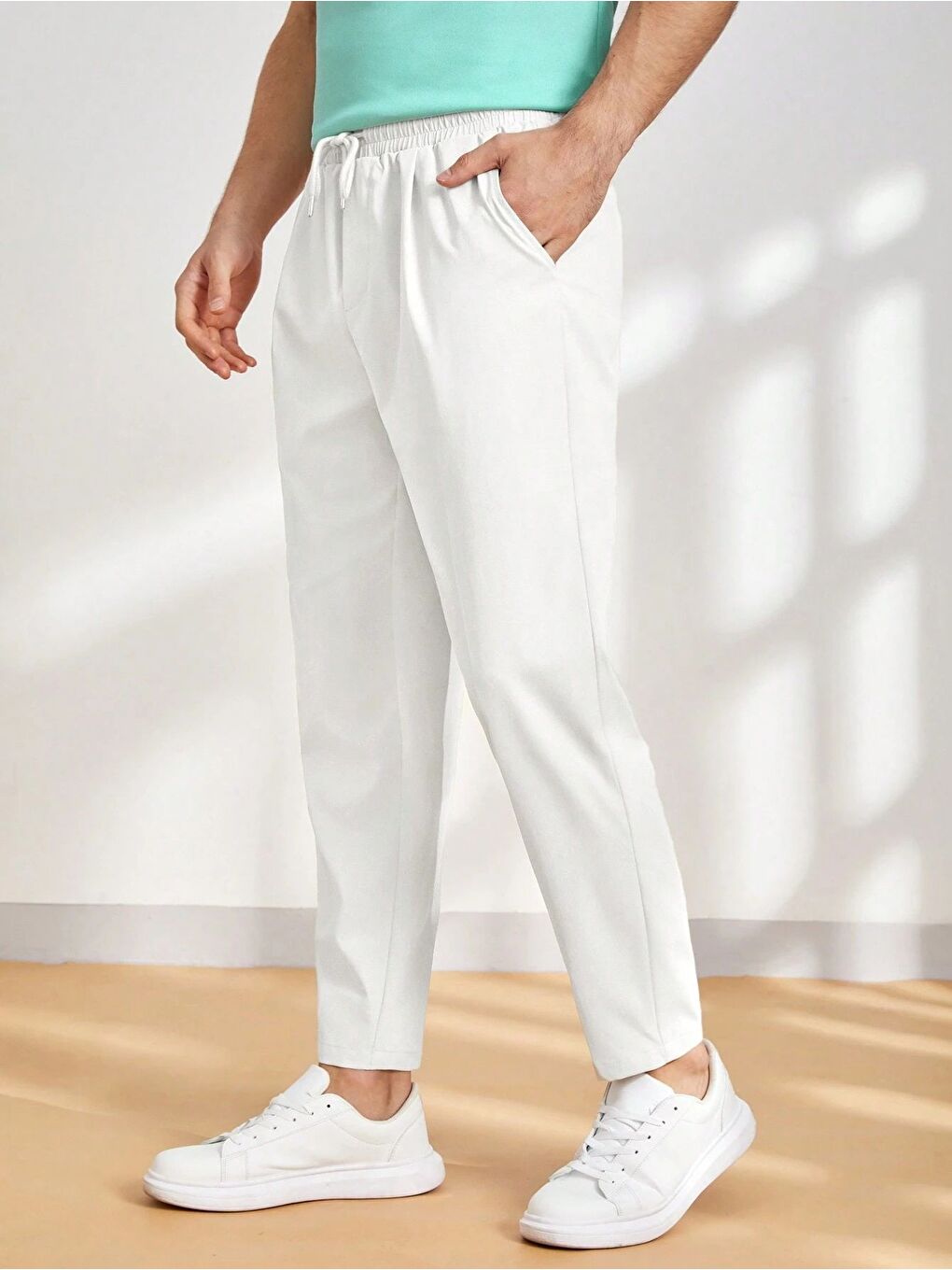 Beyaz Erkek Pantolon Beli Lastikli Jogger Pantolon Cepli Fit ERKEK-JOGGER-2