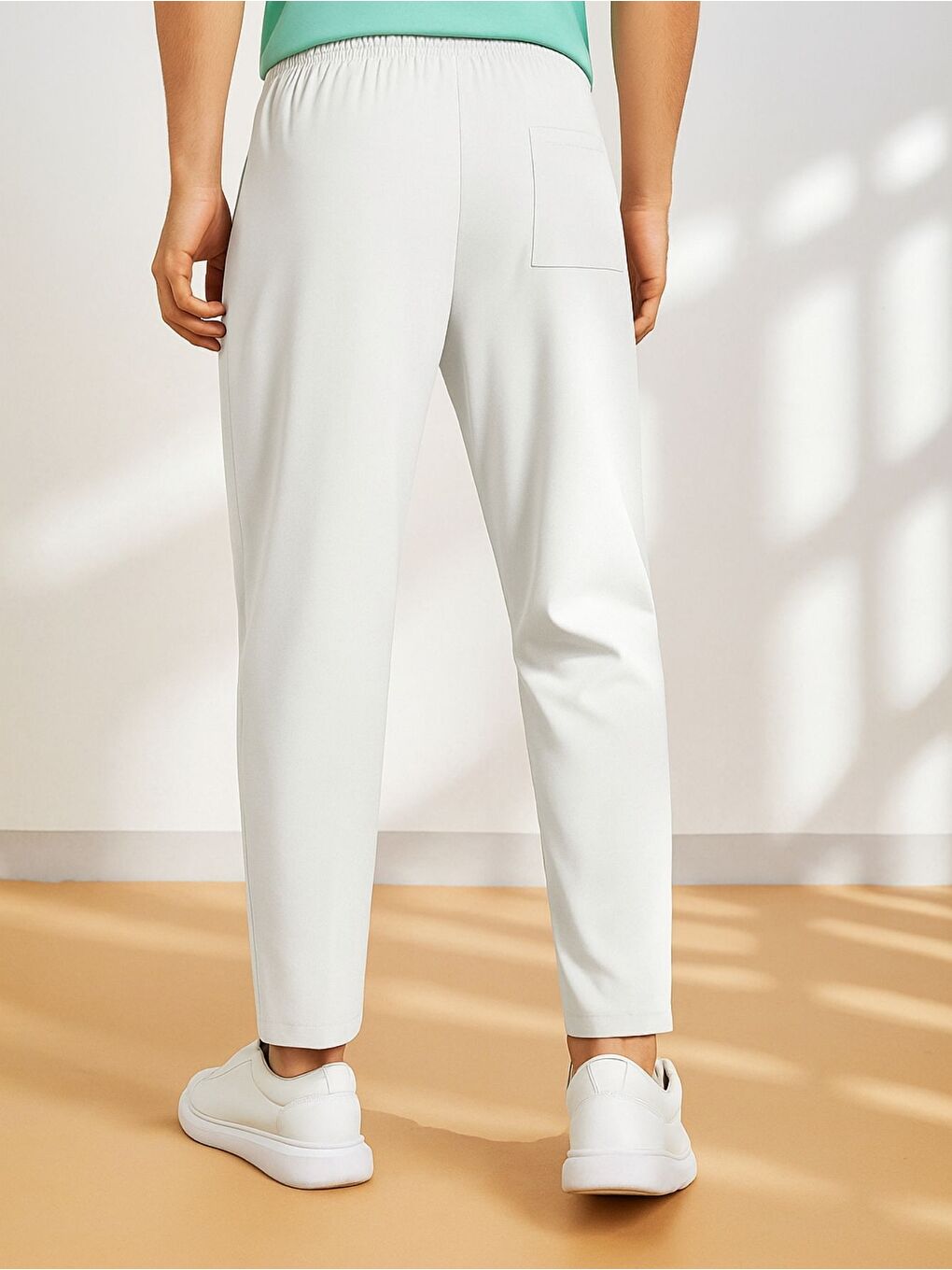 Beyaz Erkek Pantolon Beli Lastikli Jogger Pantolon Cepli Fit ERKEK-JOGGER-4