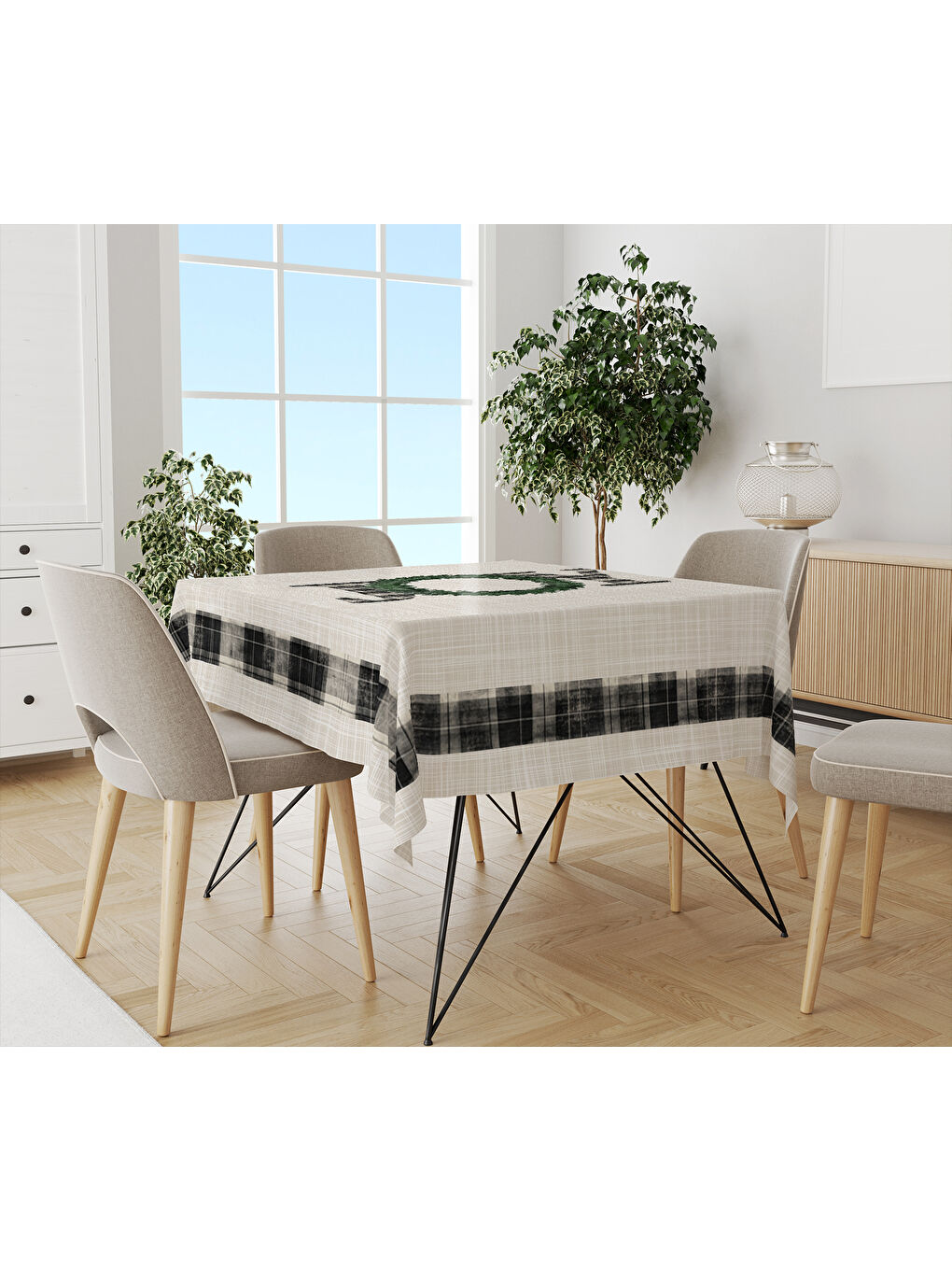 Karışık Yılbaşı Temalı Joy Yazı Desenli Dijital Baskılı Masa Örtüsü