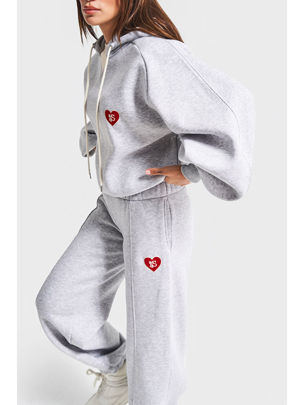 Kadın Gri Renk w5-107 Örme Kumaş Bol Kesim Alt Üst 2'li Kombin Eşofman Takım-1