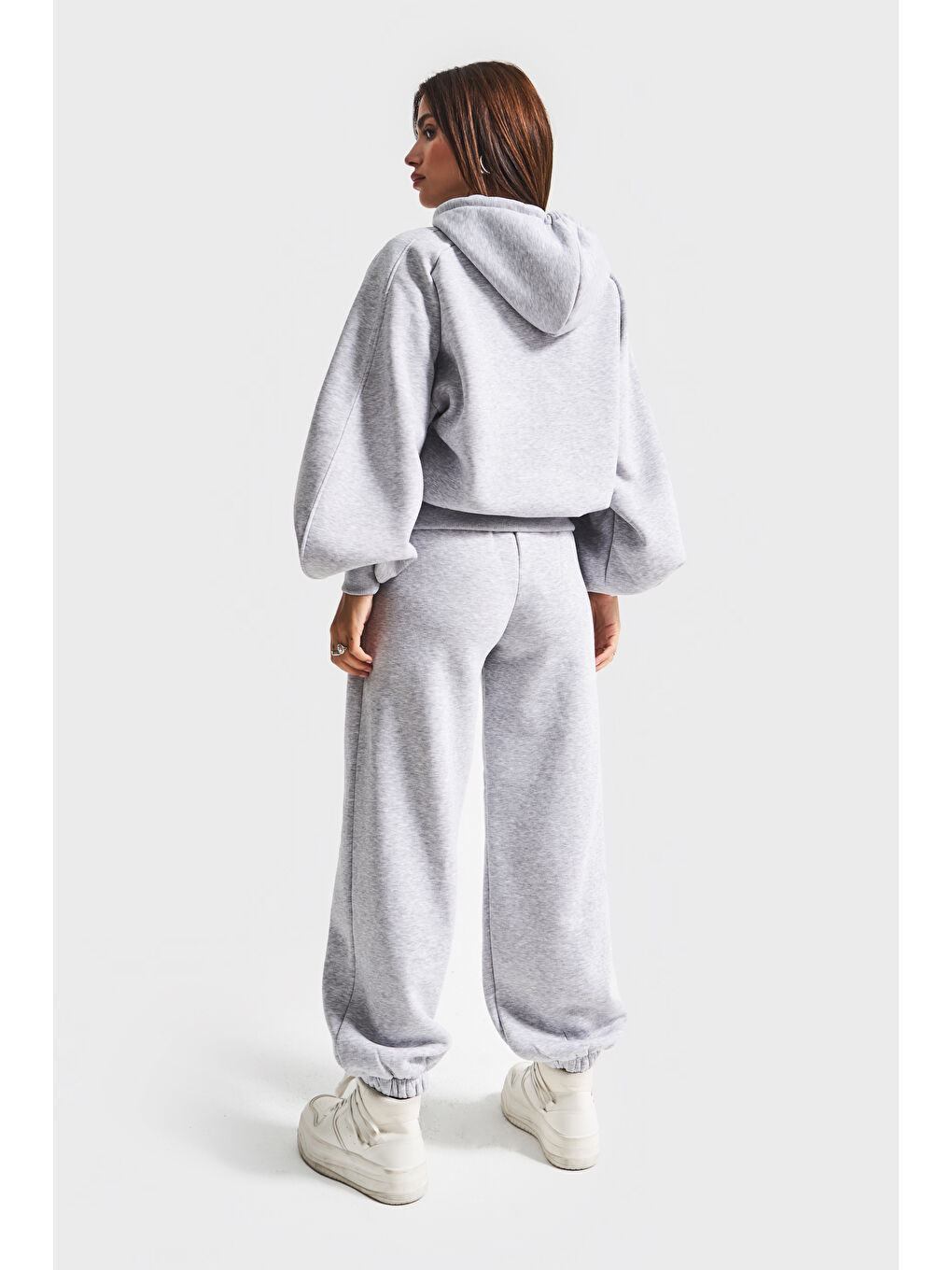Kadın Gri Renk w5-107 Örme Kumaş Bol Kesim Alt Üst 2'li Kombin Eşofman Takım-2