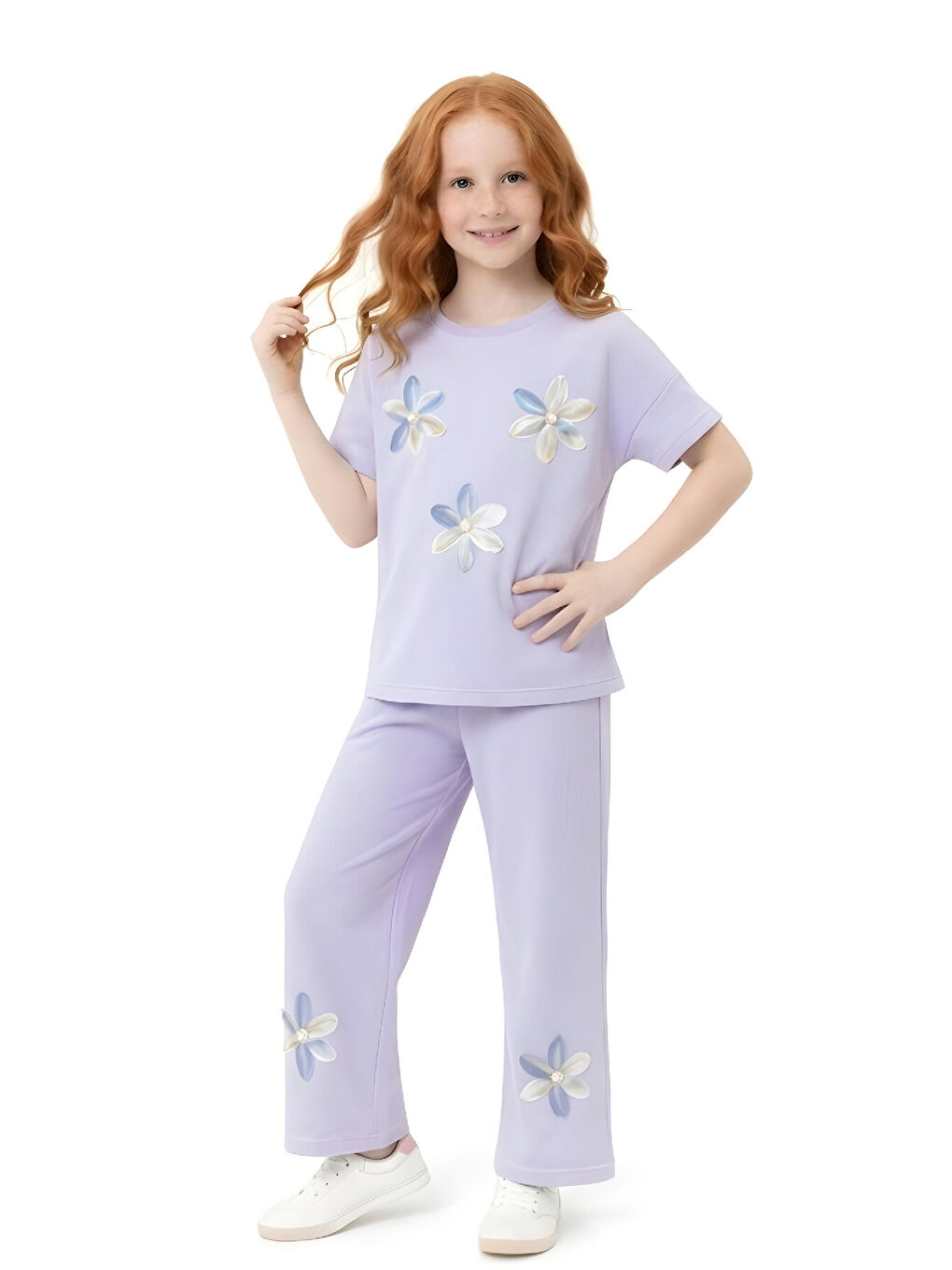 Lila Kız Çocuk Bürümcük Kumaş Alt-Üst Takım 3-12 Yaş 12568