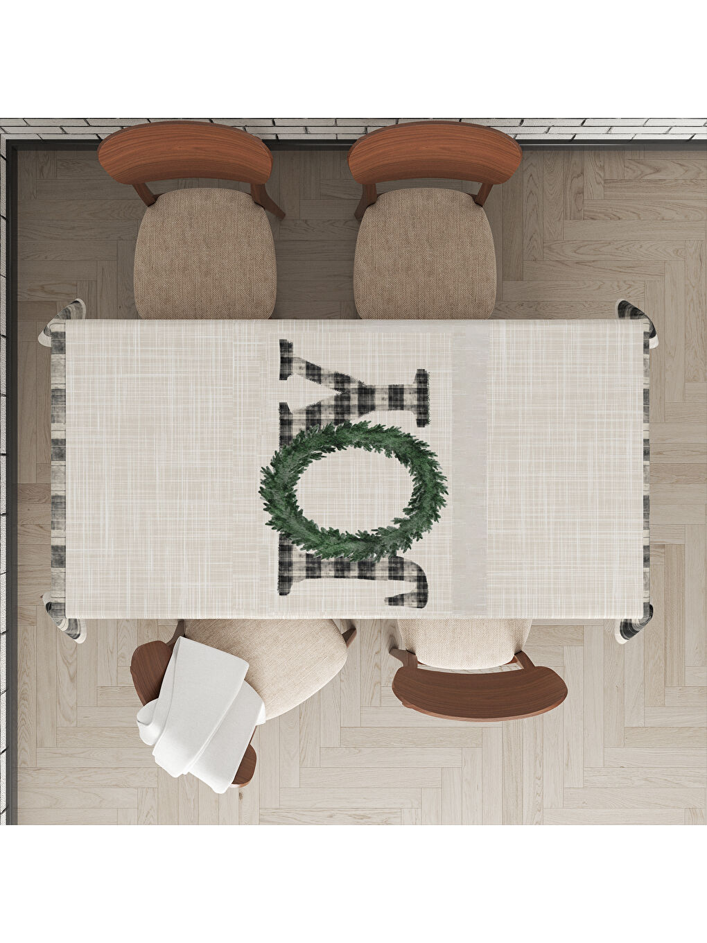 Karışık Yılbaşı Temalı Joy Yazı Desenli Dijital Baskılı Masa Örtüsü-1