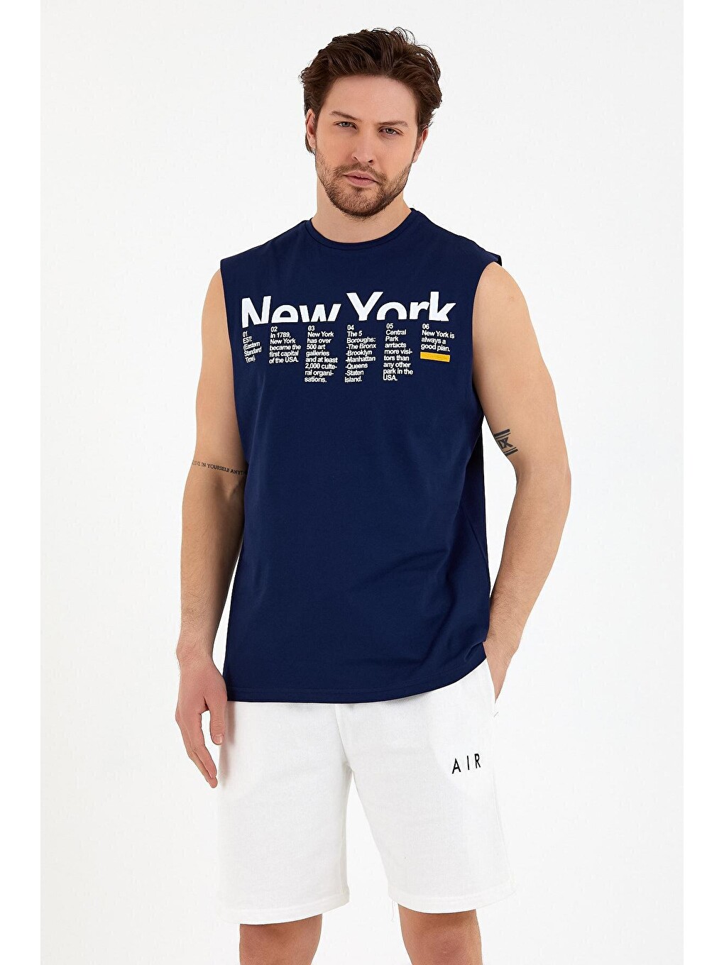Lacivert Erkek Bisiklet Yaka Regular Fit New York Baskılı Kolsuz Tişört Spr22ts125-3
