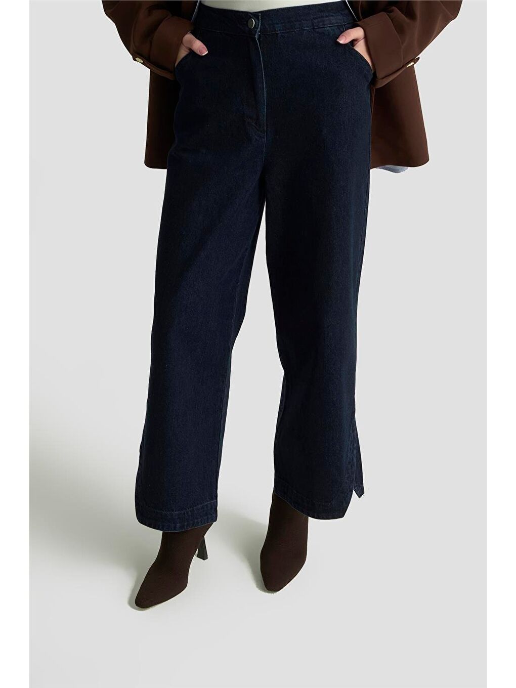 Paça Detaylı Denim Pantolon 25Kd1011 Lacivert-2