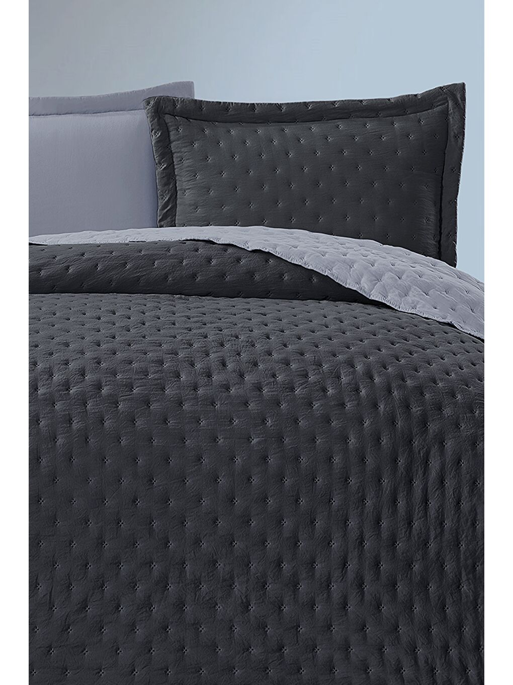 Kapitoneli Çift Taraflı Yatak Örtüsü – 240x260 cm Antrasit-2