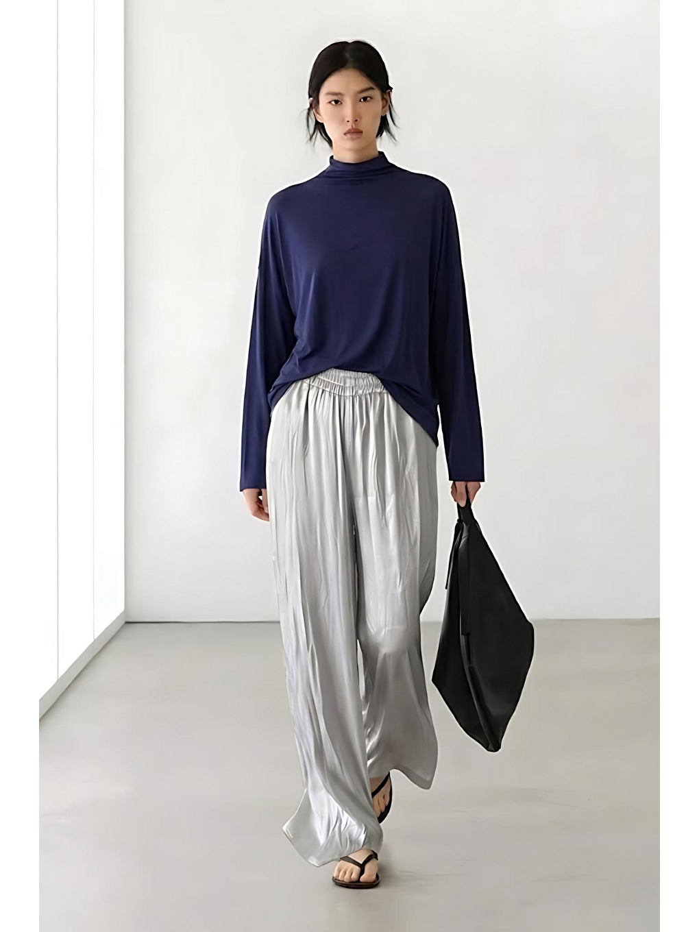 NORA | Dik Yaka Rahat Kesim Bluz İndigo-1