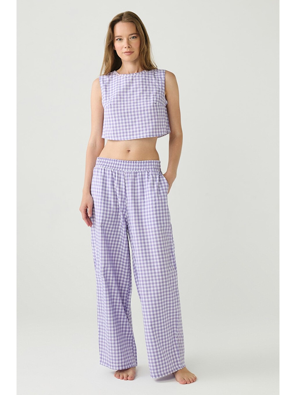 Dayjamas Pötikare Crop Pantolon Takım Lila