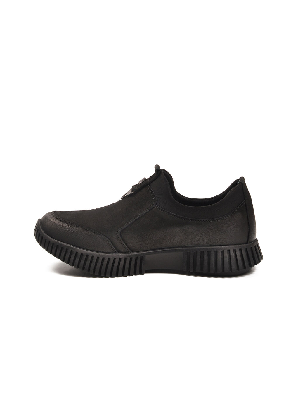 Siyah Nubuk Hakiki Deri Kaymaz Taban Kadın Casual Ayakkabı 25405007K Z-1