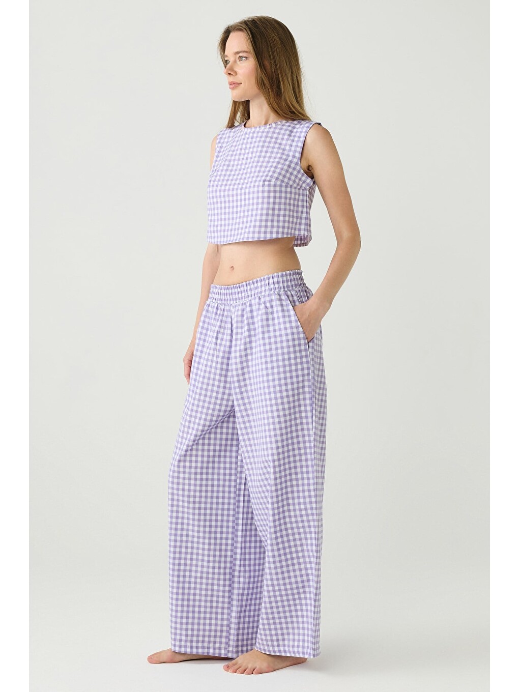 Dayjamas Pötikare Crop Pantolon Takım Lila-2
