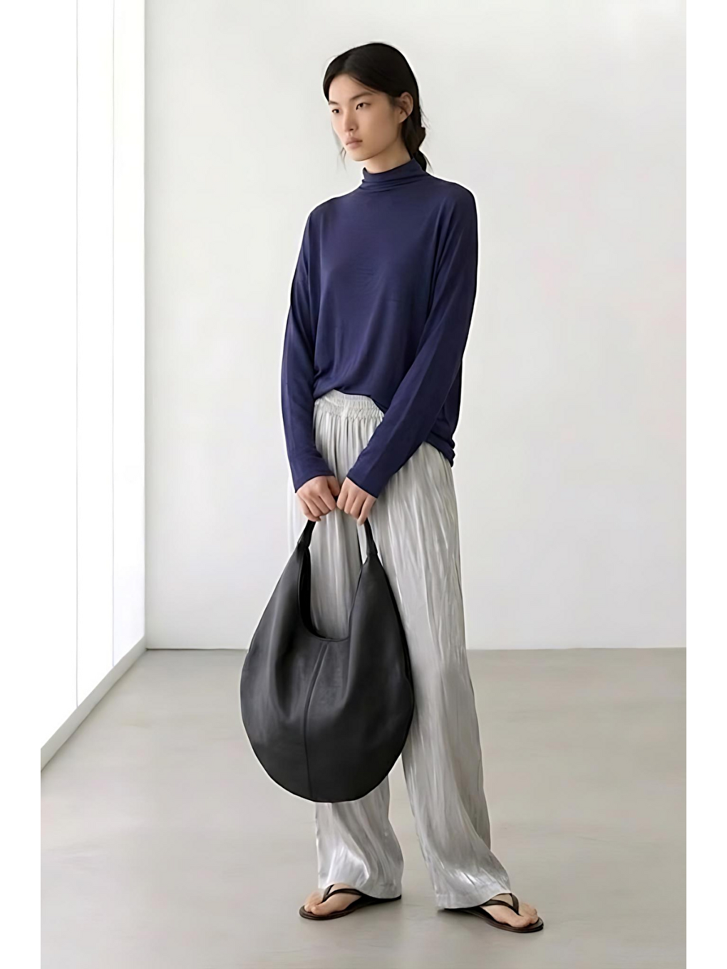 NORA | Dik Yaka Rahat Kesim Bluz İndigo-2