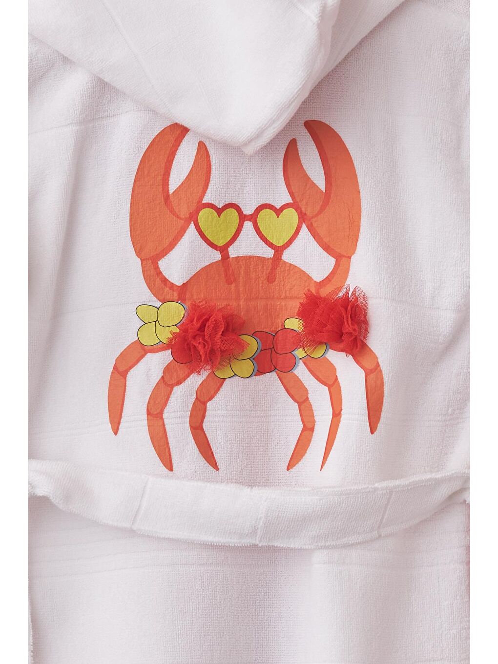 Beyaz Kız Çocuk Yengeç Baskılı Bornoz Peştemal-2