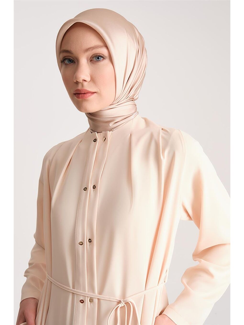 Ekru Çift Düğmeli Ve Pileli Ferace 24Y8803 Aytaşı-2