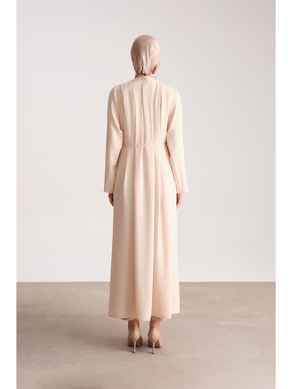 Ekru Çift Düğmeli Ve Pileli Ferace 24Y8803 Aytaşı-4