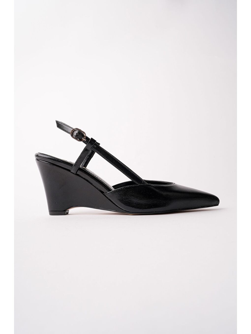 Siyah MARBELLA Sivri Burun Arkası Açık Kadın Dolgu Topuklu Ayakkabı