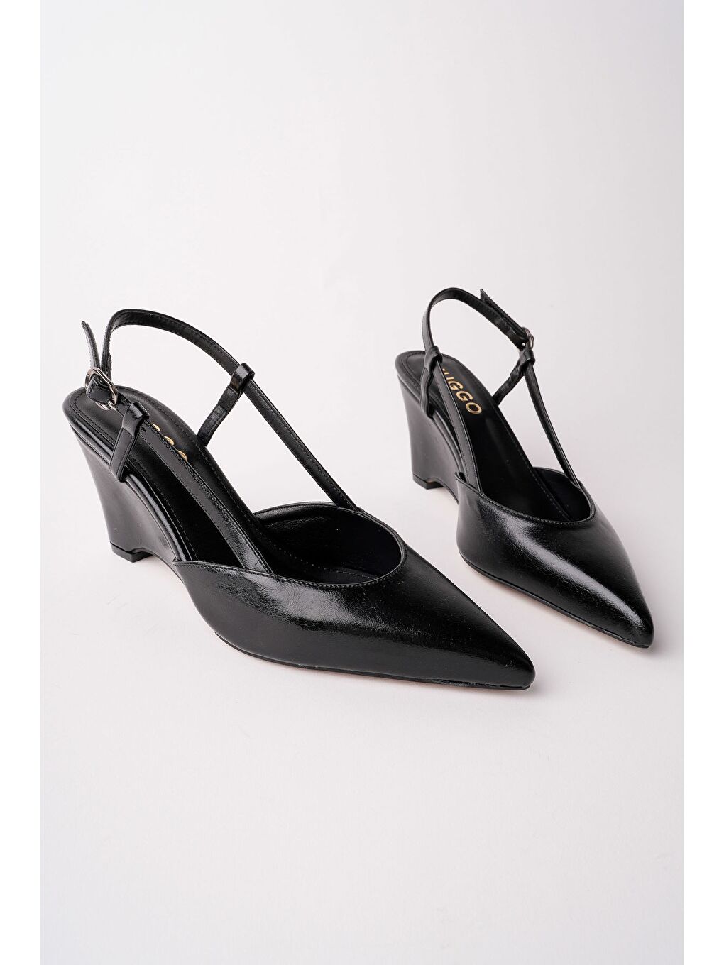 Siyah MARBELLA Sivri Burun Arkası Açık Kadın Dolgu Topuklu Ayakkabı-1