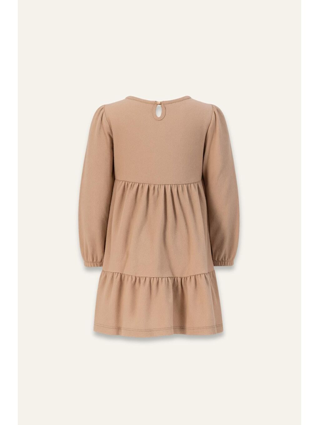 Kız Çocuk Nakışlı Yumoş Elbise - Bej-4