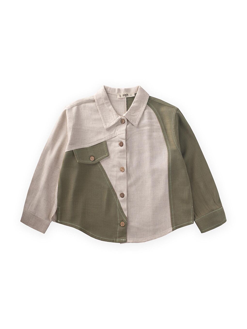 Haki Erkek Çocuk Keten Gömlek
