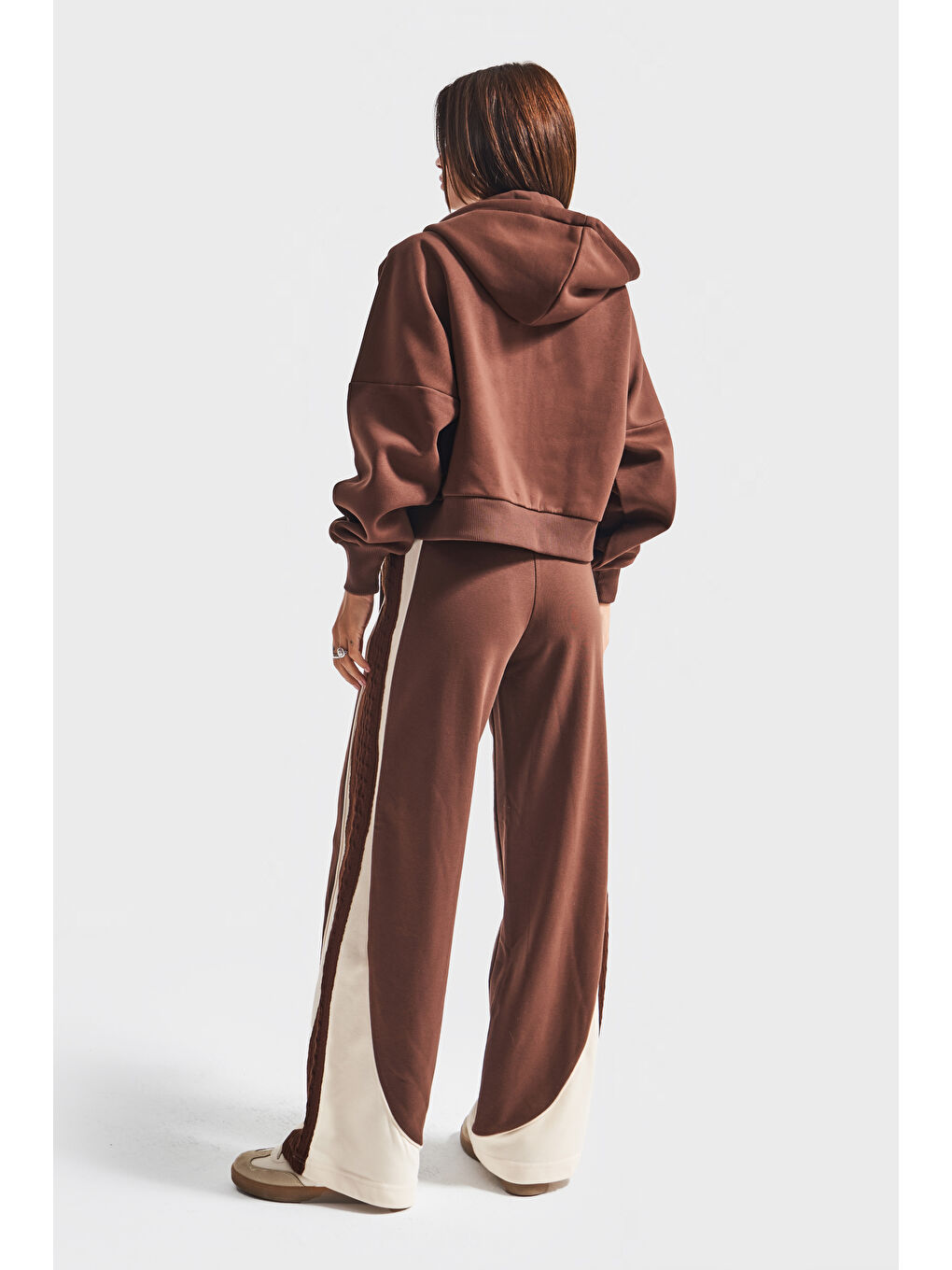 Kadın Kahverengi w5-16 Örme Kumaş Özel Tasarım Alt Üst 2'li Kombin Eşofman Takım-2