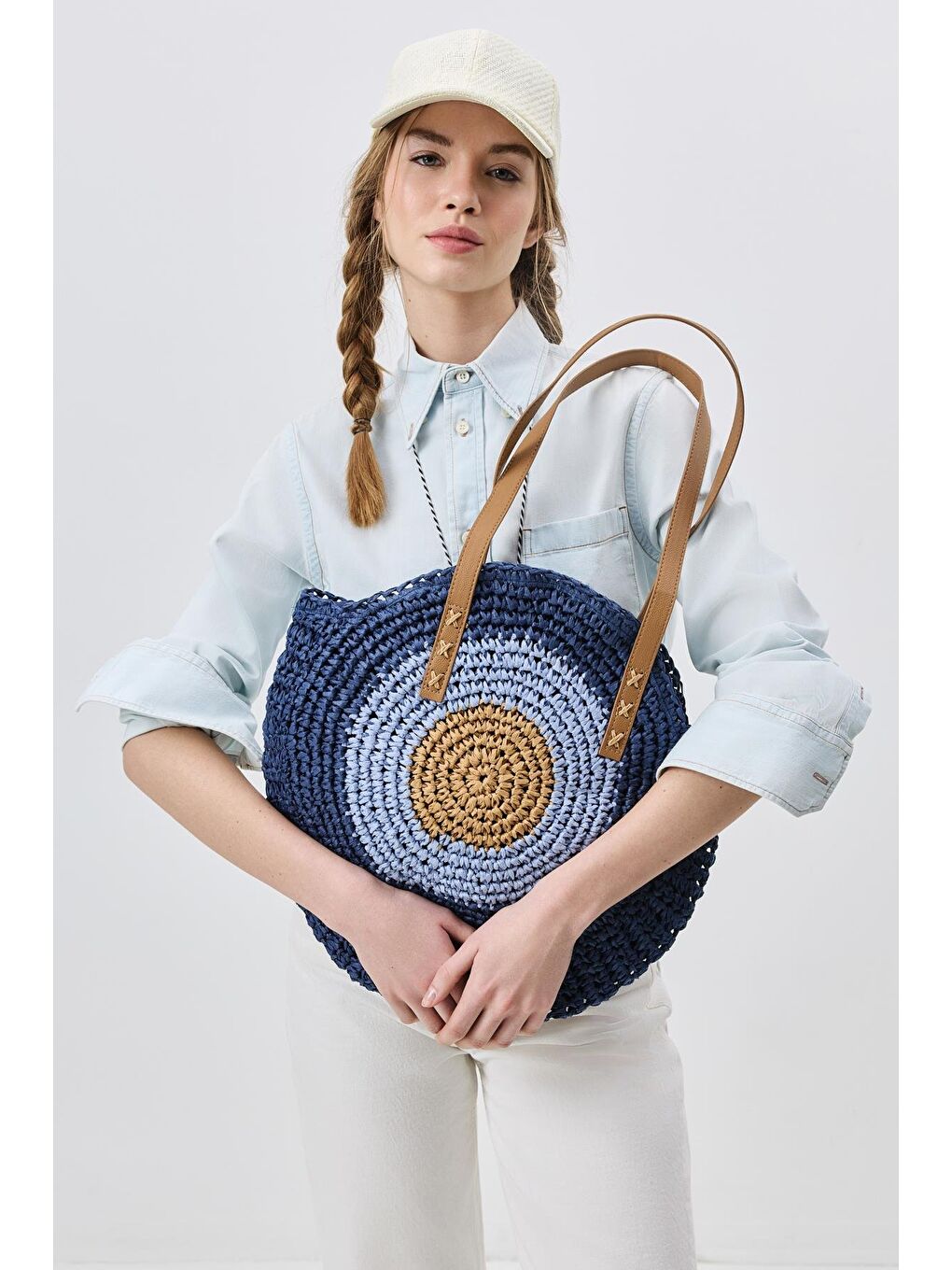 Hasır Omuz Çantası Y9207 Lacivert-1